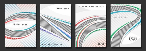 Vector set of book Covers, 4 grey unusual layouts of banners with copy space for advertising text, mock up with light backdrop for promotion, A4 format cover, leaflets with ribbons for cyber monday. - Vector, Image
