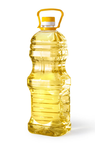 bouteille en plastique d'huile isolée sur fond blanc avec chemin de coupe - Photo, image