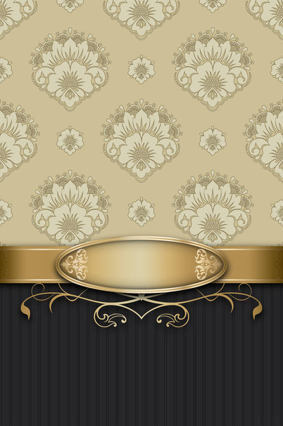 Vintage background with floral patterns and golden frame. - Photo, image