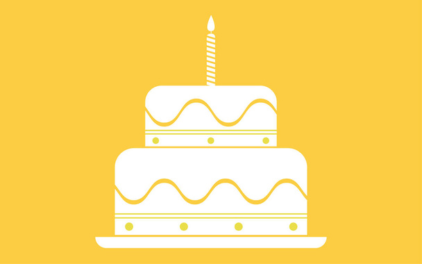 A sárga háttér lapos fehér torta - Vektor, kép