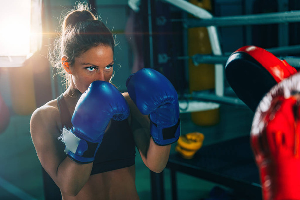 portrait of Woman on boxing training  - Photo, Image