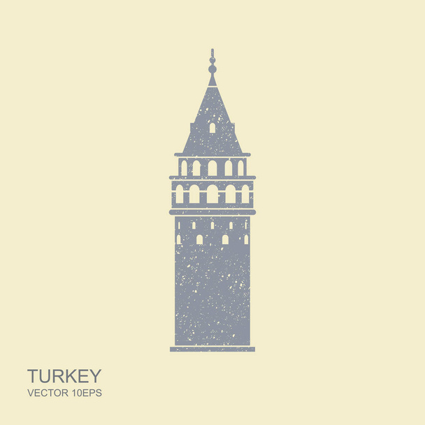 Symbol w Istanbul i Turcja. Wieża Galata wektor ikona płaskie z mocą porysowane - Wektor, obraz