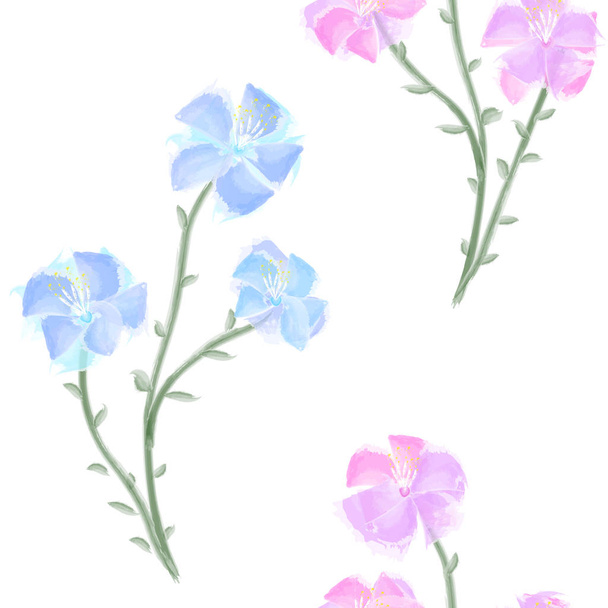Květinový vzor bezešvé. Klasické kvetoucí listy na jaře dekorativní květinové, plynulé textury. Módní šablona návrhu oblečení, Malé divoké růžové a světle modré květy izolovaných na bílém pozadí. Akvarelem ručně tažené eps 10 vektorové ilustrace. - Vektor, obrázek