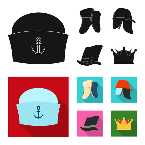 Objeto aislado de casco e icono de la tapa. Colección de sombreros y sombreros símbolo de stock para la web
. - Vector, imagen