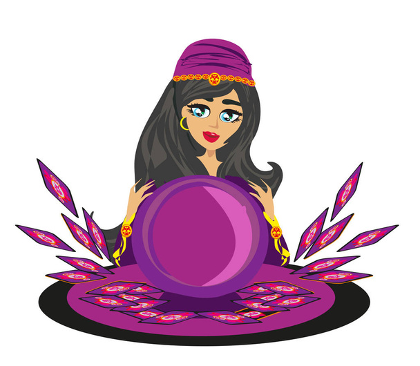 Fortune teller woman with magic ball - Vector, Image