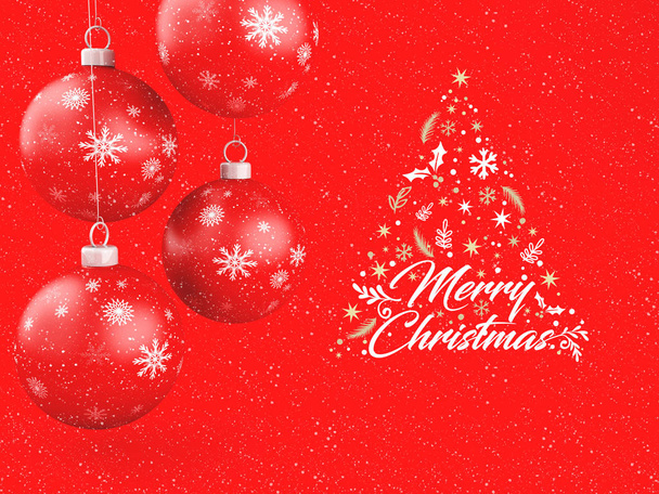 Illustration 3D. Des boules de Noël rouges. Ornement traditionnel joyeux vacances d'hiver et Joyeux Noël concept
. - Photo, image