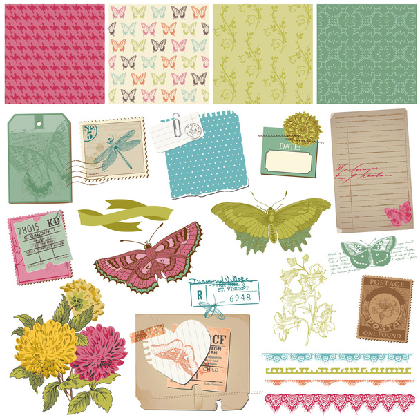 Scrapbook Design Elements - Vintage Butteflies and Flowers - in - Wektor, obraz