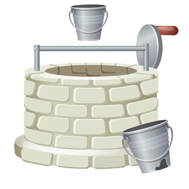 Well made of bricks isolated on white background. Vector cartoon close-up illustration. - Вектор,изображение