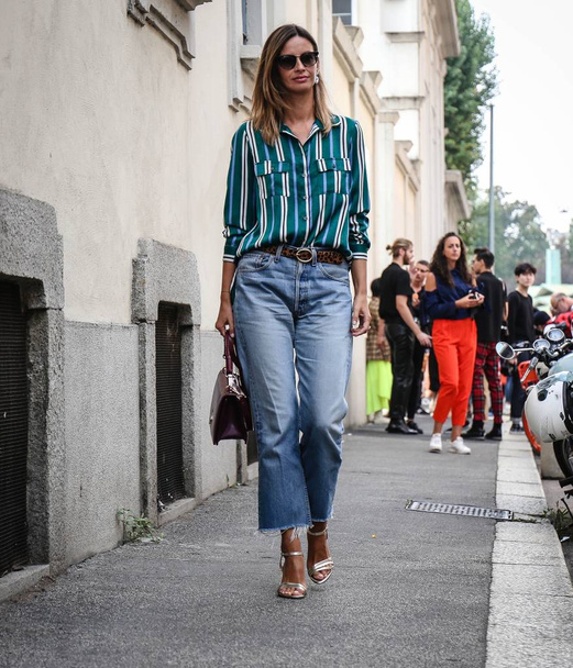 MILAN, Italy - September 19 2018: Clara Racz on the street during the Milan Fashion Week. - Foto, afbeelding