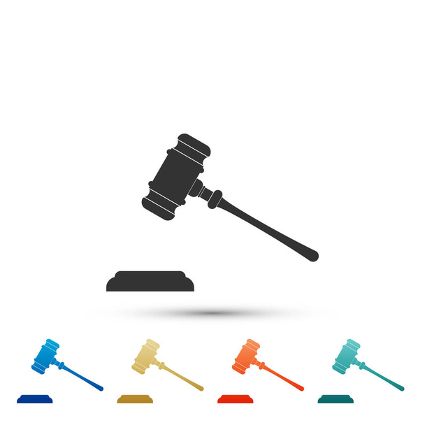 Yargıç tokmak simgesi beyaz arka plan üzerinde izole. Tokmak cümleler ve faturaları, mahkeme, adalet, bir stand ile yargı için. Açık artırma çekiç sembolü. Renkli simgeler. Düz tasarım. Vektör çizim - Vektör, Görsel