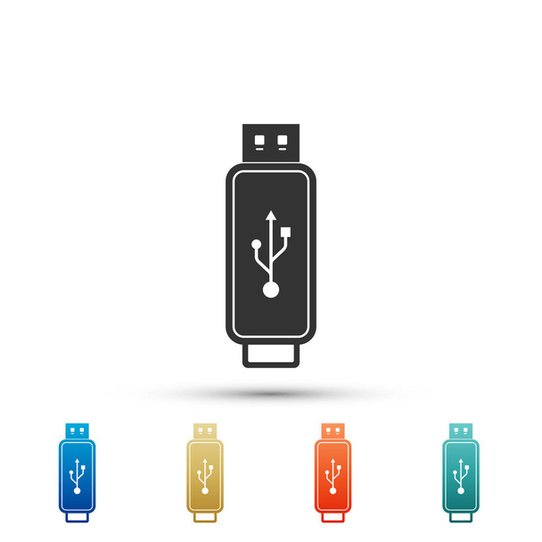 USB flash disk ikona izolovaných na bílém pozadí. Nastavte prvky v barevné ikony. Plochý design. Vektorové ilustrace - Vektor, obrázek