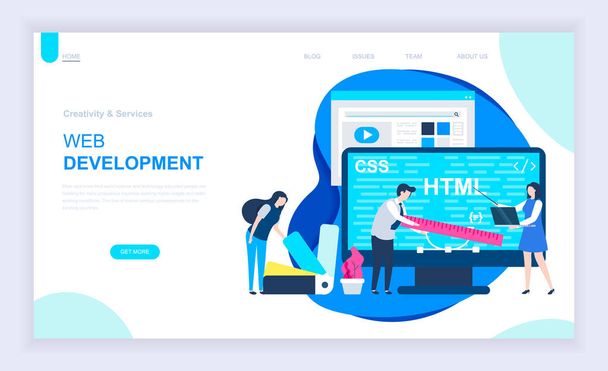 Modern flat design concept of Web Development with decorated small people character for website and mobile website development. UI and UX design. Landing page template. Vector illustration. - Vector, Image