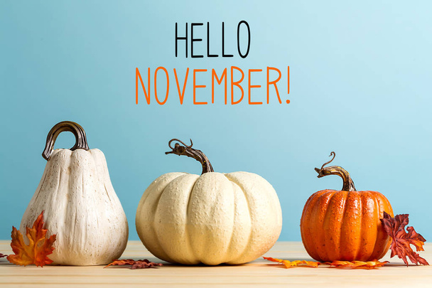 Hello November message with pumpkins - Fotografie, Obrázek