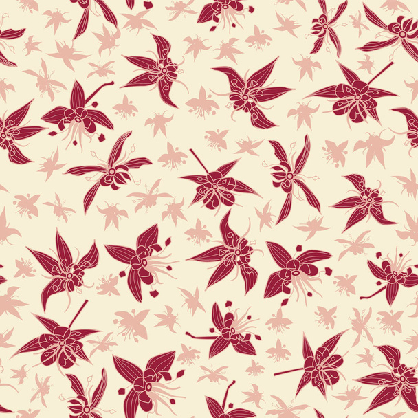 Pink cocoa flowers and silhouettes seamless vector pattern background. Great for fabric, packaging, home decor, wallpaper and more. - Vector, Image