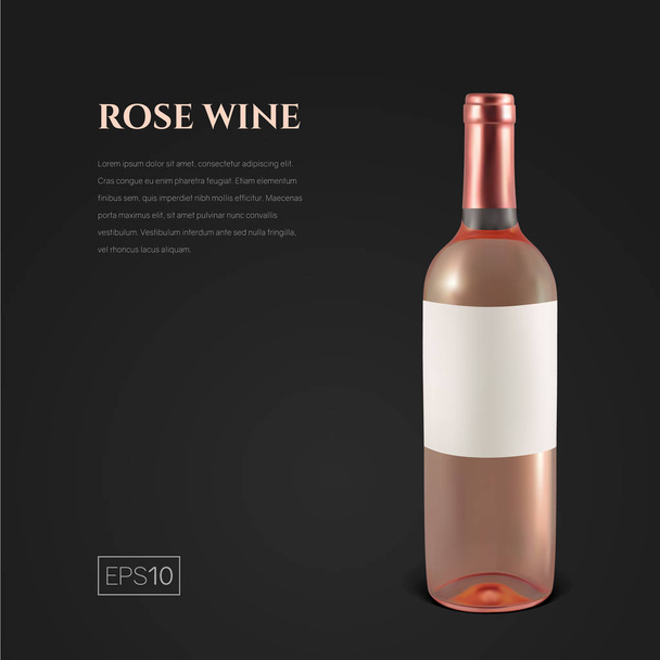 Botella fotorrealista de vino rosa sobre fondo negro
 - Vector, imagen