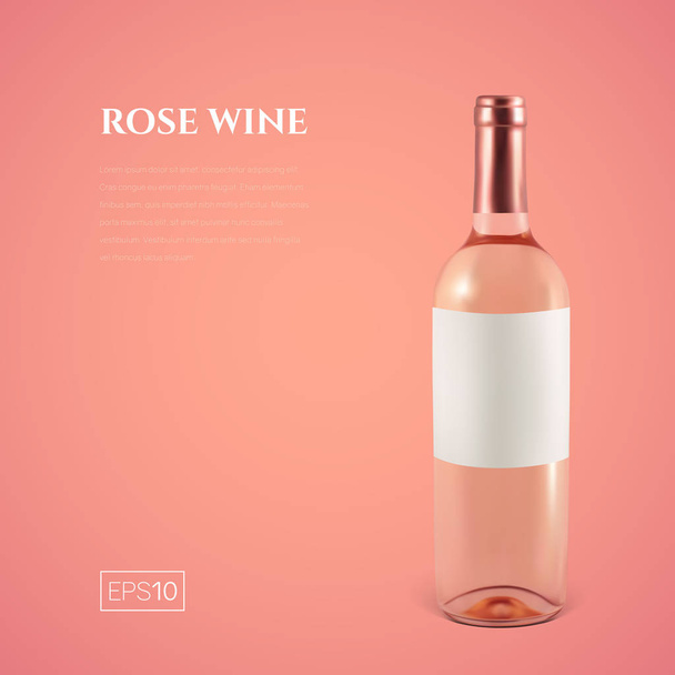Botella fotorrealista de vino rosa sobre fondo rosa
 - Vector, imagen