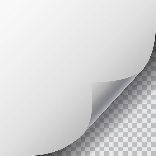Ρεαλιστική απεικόνιση της μια κενή λευκή σελίδα με κατσαρά γωνιά και σκιάς σε διαφανές φόντο - διάνυσμα - Διάνυσμα, εικόνα