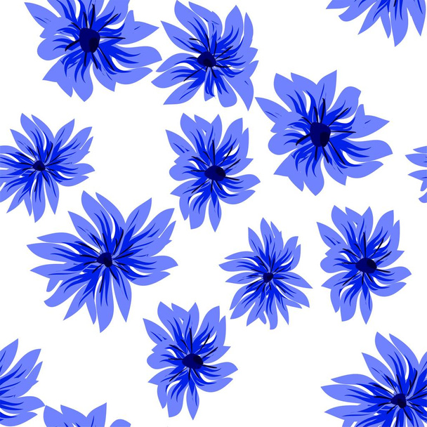 Seamless floral pattern. Stylized cornflowers and meadow grasses on dark blue. Hand drawn vector illustration eps 10 - Διάνυσμα, εικόνα