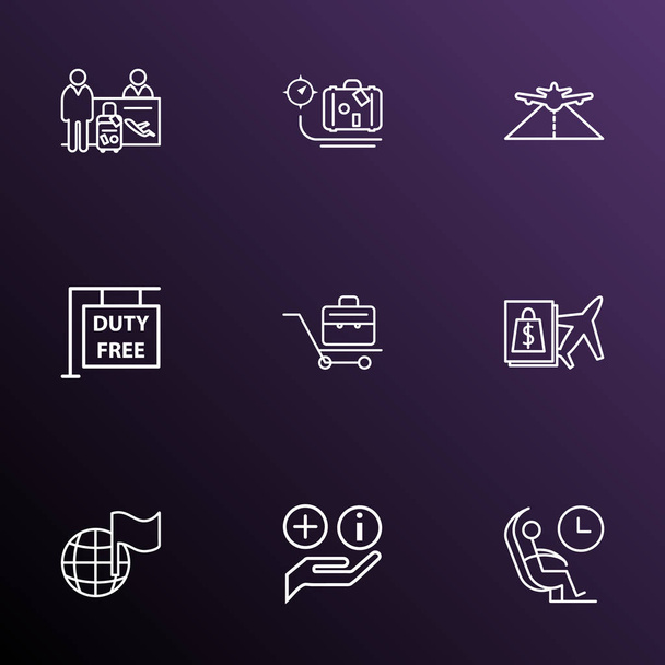 Transportation icons line style set with globe with flag, plane highway, briefcase and other world elements. Isolated  illustration transportation icons. - Photo, Image