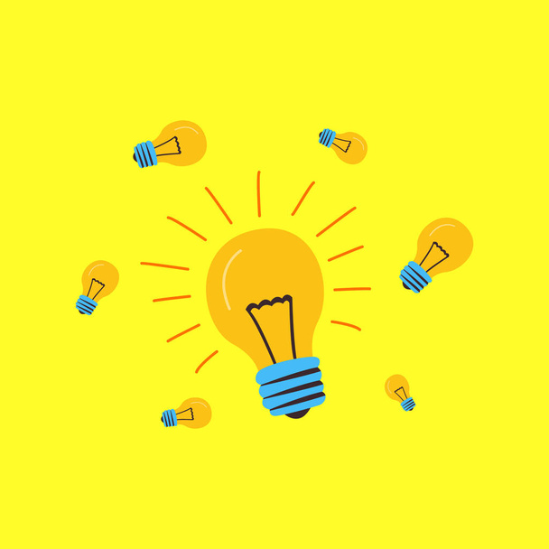The lamp is shining. A lot of lamps. Cartoon vector. Concept of creative idea. - ベクター画像