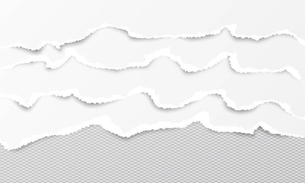 Набор белых горизонтальных разорванных бумажных полосок, рваная бумага для текста или сообщения. Векторная иллюстрация
 - Вектор,изображение
