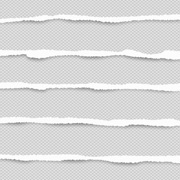 Білі горизонтальні рвані паперові смужки для тексту або повідомлення знаходяться на сірому квадратному фоні. Векторні ілюстрації
 - Вектор, зображення