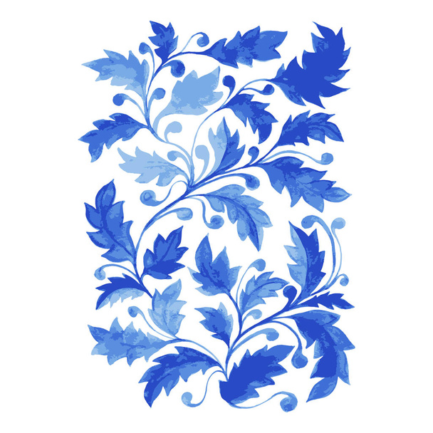 Традиційні синій Португалія Azulejo плакат, вертикальні вектор декоративних ілюстрації з акварель листя, кучері і листя. - Вектор, зображення