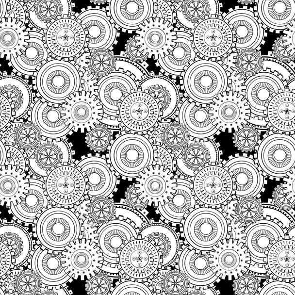 Varrat nélküli mintát a gears-steampunk stílusban. Fekete-fehér mintát kifestőkönyv gyerekeknek és felnőtteknek. Vektoros illusztráció. - Vektor, kép