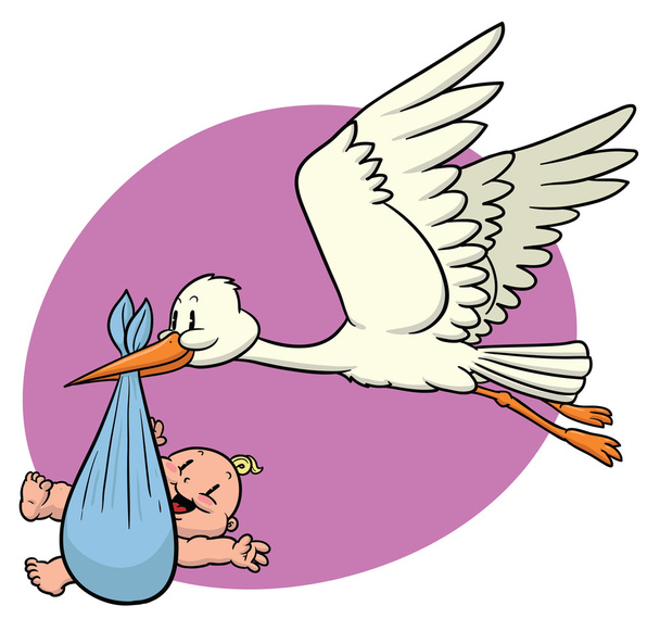 Младенец и аист
 - Вектор,изображение