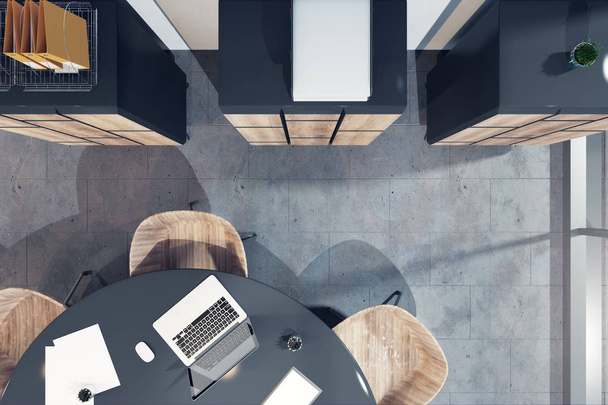 Top view of modern conference room interior with furniture and equipment. 3D Rendering  - Φωτογραφία, εικόνα