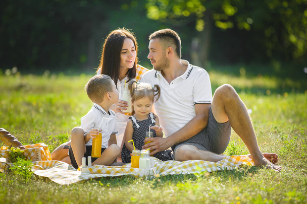 公園でのピクニックに幸せな家族 - 写真・画像