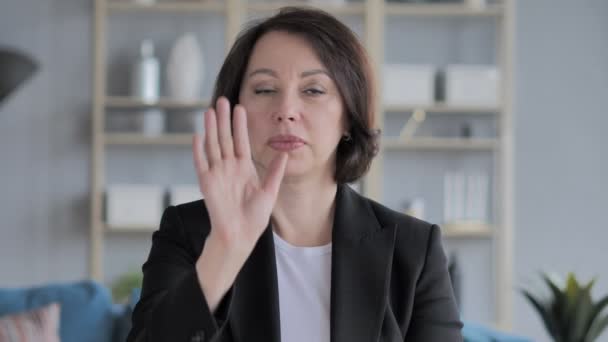 Stop Gesture by Old Businesswoman, Denying Offer - Video