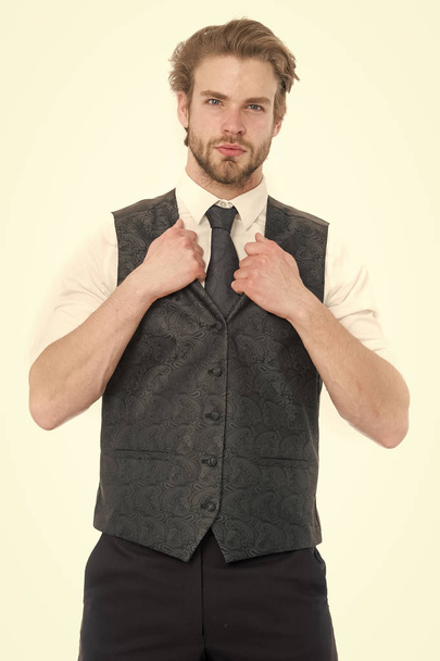 gentleman or man or serious gentleman in waistcoat and tie - Zdjęcie, obraz