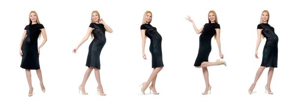Velmi těhotná žena v černých šatech izolovaných na bílém - Fotografie, Obrázek