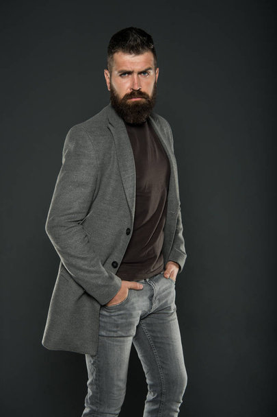 sexy brutality. Mature hipster with beard. Confident and handsome Brutal man. Hair and beard care. Male barber care. Bearded man. Young and handsome. confident and stylish. fashion model - Fotoğraf, Görsel