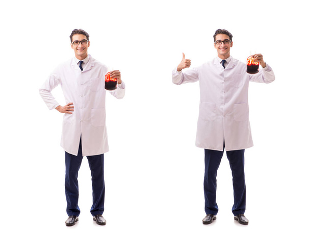 Lekarz w koncepcji oddawania krwi izolowany na białym - Zdjęcie, obraz