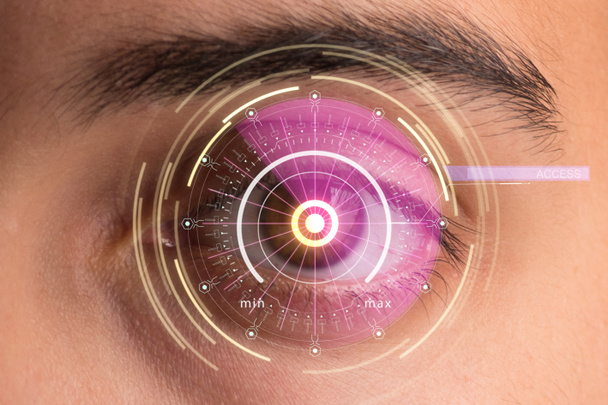 Concept van sensor geïmplanteerd in het menselijk oog - Foto, afbeelding