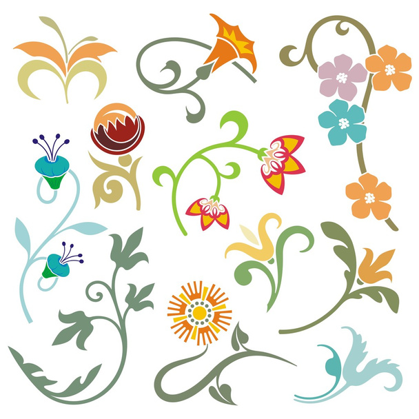 Floral ornamental design elements, vector series. - Διάνυσμα, εικόνα
