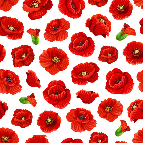 Poppy flowers seamless pattern, vector - Vector, Image