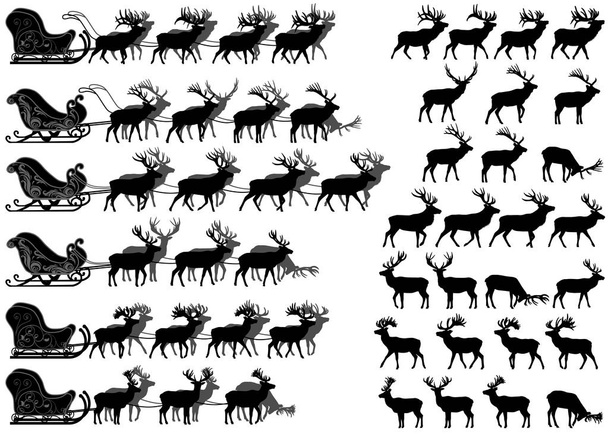 Deer sled silhouette - Vector, Image