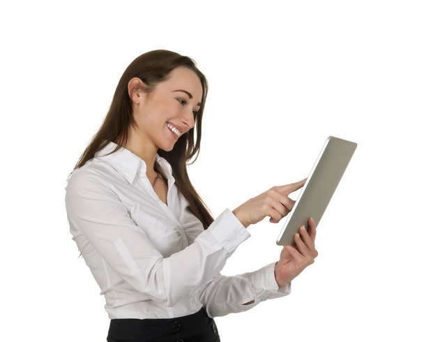 Деловая женщина держит планшетный компьютер
 - Фото, изображение
