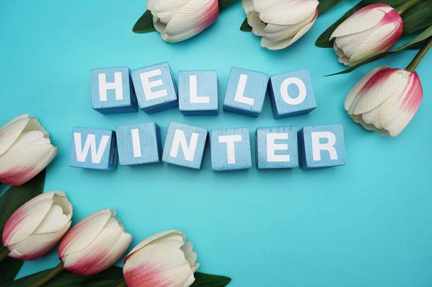 hello winter alphabet letter on blue background - Photo, image