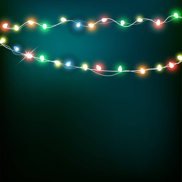 abstrakter Hintergrund für frohe Weihnachten oder ein frohes neues Jahr mit Weihnachtsbeleuchtung und Schneeflocken. Vektorillustration - Vektor, Bild