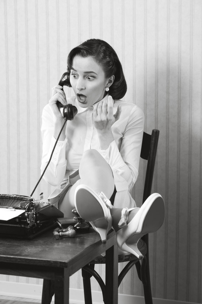 Retro office worker with surprised expression - Foto, imagen