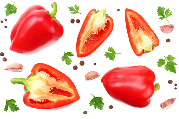 sliced red sweet bell pepper isolated on white background. top view - Φωτογραφία, εικόνα