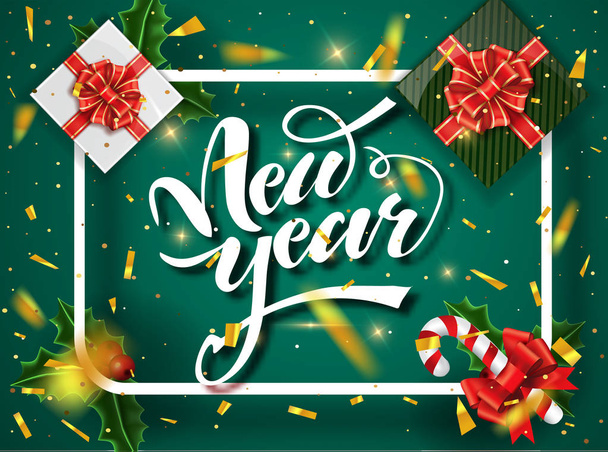 Christmas green design vector template. Calligraphic New year Lettering Decorated. Christmas poster template. Vector illustration EPS10. - Διάνυσμα, εικόνα