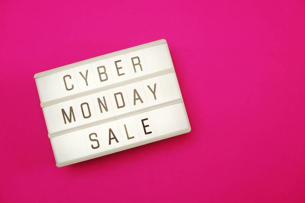 cyber monday sale flat lay top view on pink background - Fotoğraf, Görsel