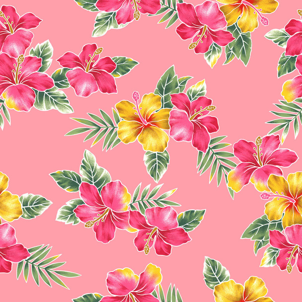 Patrón de flor de hibisco Dibujé Hibiscus para un diseño
 - Foto, imagen
