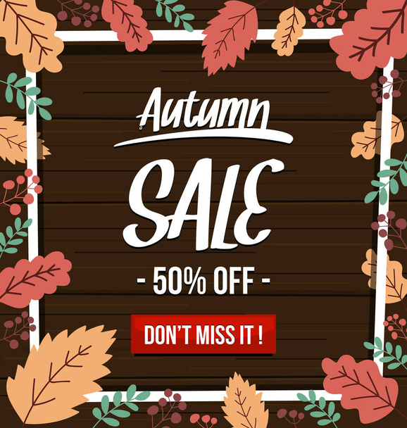 bunte Herbstblätter mit Schriftzug Herbstverkauf auf schwarzem Hintergrund - Vektor, Bild