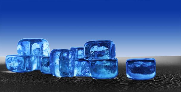 blue ice cubes on a blue background - Photo, Image